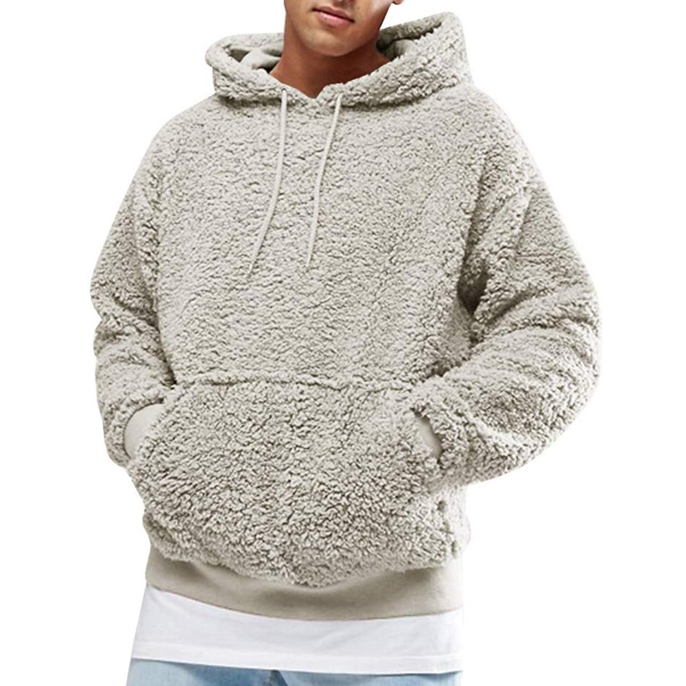 Mens Sherpa Pullover Fleece Over Sized Hoodie Gray